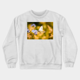 White butterfly on forget-me-nots Crewneck Sweatshirt